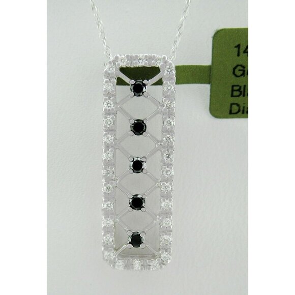 Genuine Black & White Diamond Pendant Necklace 14k White Gold
